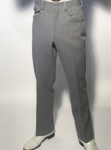 1970s Grey Ribbed Polyester Flare Disco Pant 30