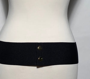 Thick Black Leather Belt Snap Back Elastic Closure
