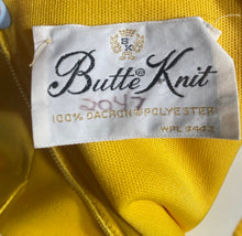 1970s Butte Knit Yellow & White Chevron Striped Maxi Halter Dress