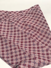 1970s Geometric Plaid Pattern Maroon Baby Blue Polyester Flare Pant 35x32