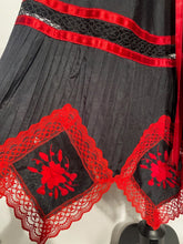 1970s XL Black Red Lace Handkerchief Dress