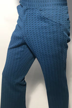 1970s Polyester Disco Pant Blue Black Knit Flare Pants 30x30