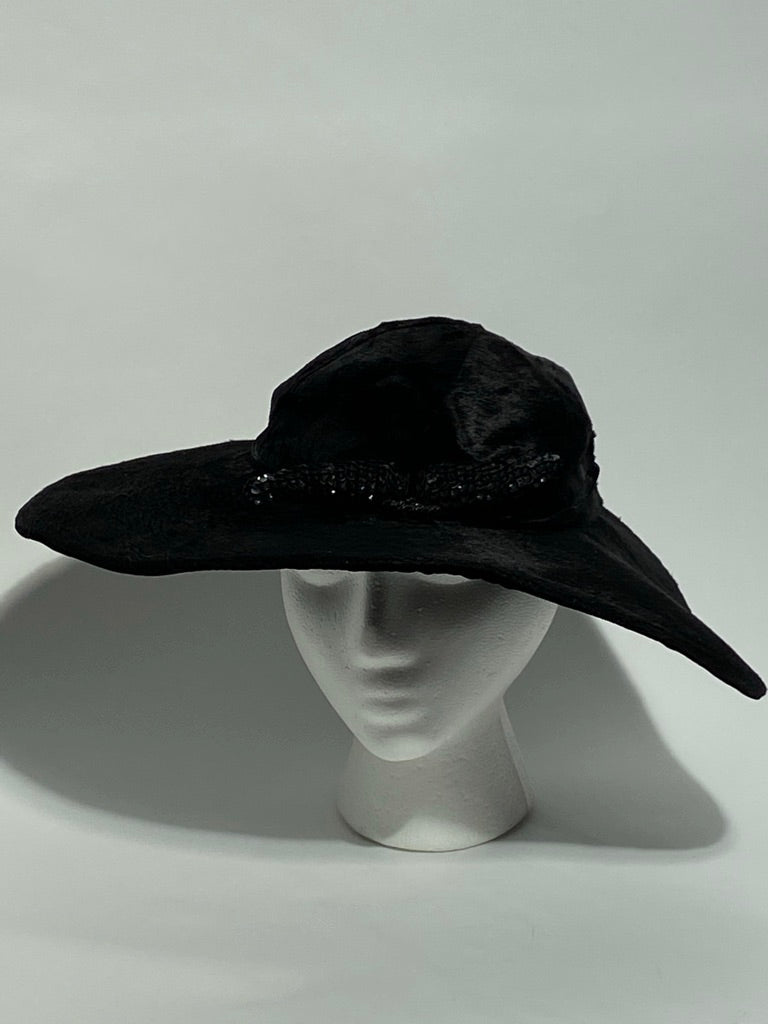 Vintage 1940s Black Fur Felt Abstract Hat Sequin Pine Cone  display picture 1