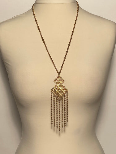 Gold Tone Vintage Waterfall Tassel Geometric Necklace