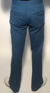 1970s Polyester Disco Pant Blue Black Knit Flare Pants 30x30