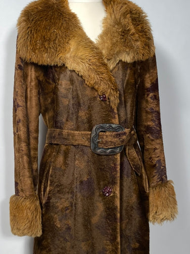1970s Two Tone Brown Faux Fur Astraka of London Belted Coat