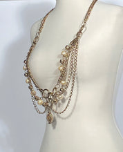 Heavy Goldtone & Pearl Colored Embossed Spacers 4 Layered Chain Belt