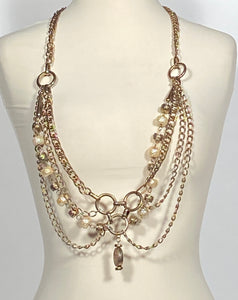 Heavy Goldtone & Pearl Colored Embossed Spacers 4 Layered Chain Belt