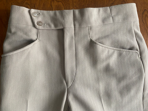 1970s Polyester Disco Pant Tan Pinstripe Knit Pants 30x32