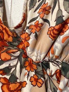 1970s Floral 2 Piece Halter Maxi Dress With Tie Front Bolero
