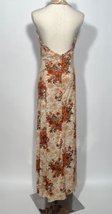 1970s Floral 2 Piece Halter Maxi Dress With Tie Front Bolero