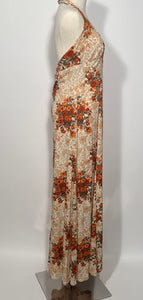 1970s Floral 2 Piece Halter Maxi Dress With Tie Front Bolero