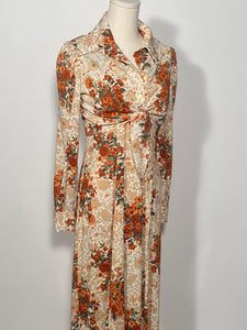 1970s Floral 2 Piece Halter Maxi Dress With Tie Front Bolero