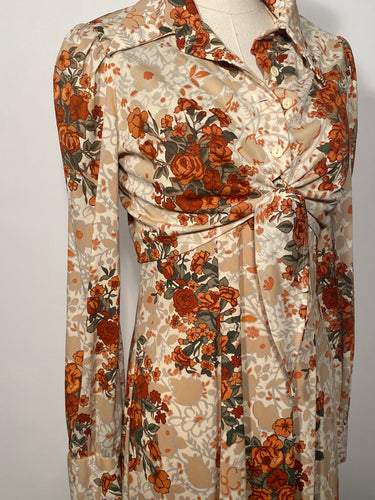 1970s Floral 2 Piece Halter Maxi Dress With Tie Front Bolero