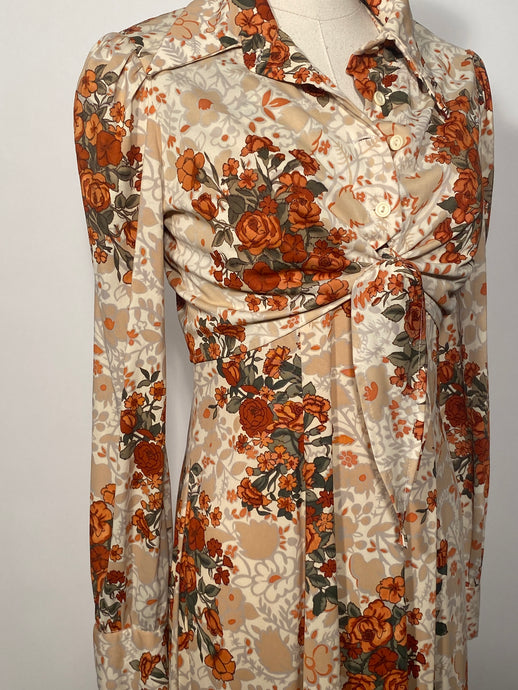 1970s Floral 2 Piece Halter Maxi Dress With Tie Front Bolero