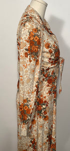 1970s Floral 2 Piece Halter Maxi Dress With Tie Front Bolero
