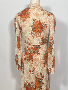 1970s Floral 2 Piece Halter Maxi Dress With Tie Front Bolero