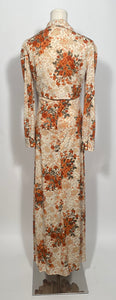 1970s Floral 2 Piece Halter Maxi Dress With Tie Front Bolero