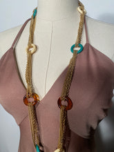 Multi Strand Circular Colored Accent Triple Chain Long Necklace