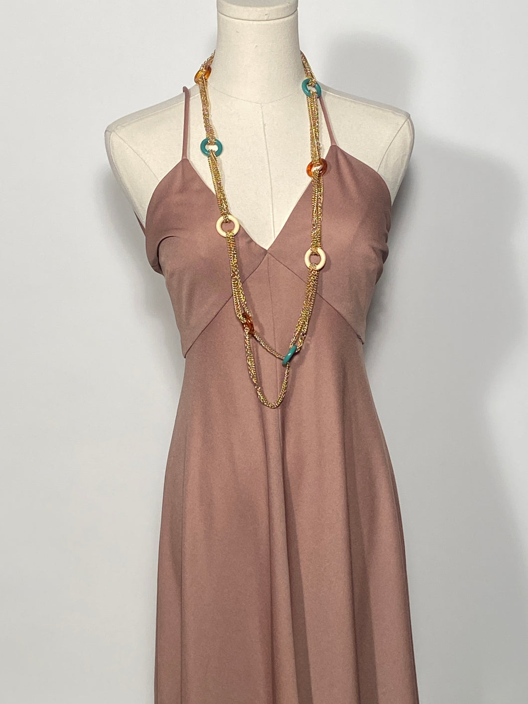 Multi Strand Circular Colored Accent Triple Chain Long Necklace