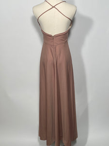 1970s Sand Brown Maxi Dress Double Strap Criss Cross Back