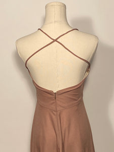 1970s Sand Brown Maxi Dress Double Strap Criss Cross Back
