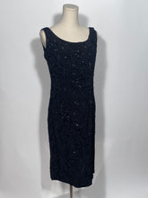 1950s Rayon Black Sequined Wiggle Dress