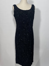 1950s Rayon Black Sequined Wiggle Dress
