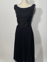 Vintage Jr. Theme Black Crepe Full Skirted Applique Cocktail Dress