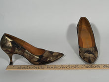 1950s Gold Earthtone Browns Floral Metallic Woven DeLiso Debs Designed by Paulter Heels Sz 5.5
