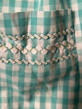 Teal Gingham Vintage Apron Stitched Smocked Ribbon