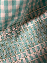 Teal Gingham Vintage Apron Stitched Smocked Ribbon