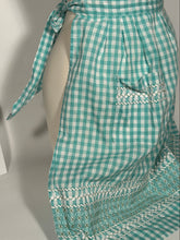 Teal Gingham Vintage Apron Stitched Smocked Ribbon