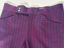 1970s Geometric Pattern Red Blue Polyester Flare Pant 33x32