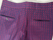 1970s Geometric Pattern Red Blue Polyester Flare Pant 33x32