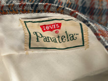 1970s Levis Panatella Rust Green Grey Plaid Polyester Cuffed Bottom Flare Pant