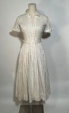 1950s Cotton Full Circle White Lace Eyelet Shirt Day Dress