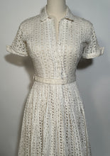 1950s Cotton Full Circle White Lace Eyelet Shirt Day Dress