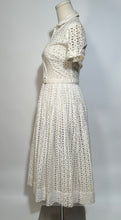 1950s Cotton Full Circle White Lace Eyelet Shirt Day Dress