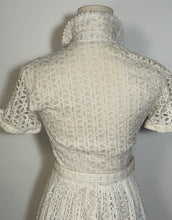 1950s Cotton Full Circle White Lace Eyelet Shirt Day Dress