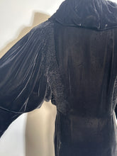 1930s Art Deco Textured Black Velvet Opera Evening Coat