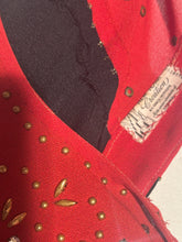 1940s Hollywood Glam Gown Red Black Rayon Crepe Beaded Bodice By New York Creations
