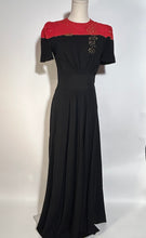 1940s Hollywood Glam Gown Red Black Rayon Crepe Beaded Bodice By New York Creations