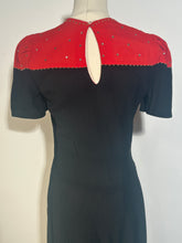 1940s Hollywood Glam Gown Red Black Rayon Crepe Beaded Bodice By New York Creations