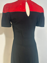 1940s Hollywood Glam Gown Red Black Rayon Crepe Beaded Bodice By New York Creations