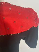 1940s Hollywood Glam Gown Red Black Rayon Crepe Beaded Bodice By New York Creations