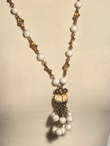 1960s White Vintage Ball Tassel Necklace