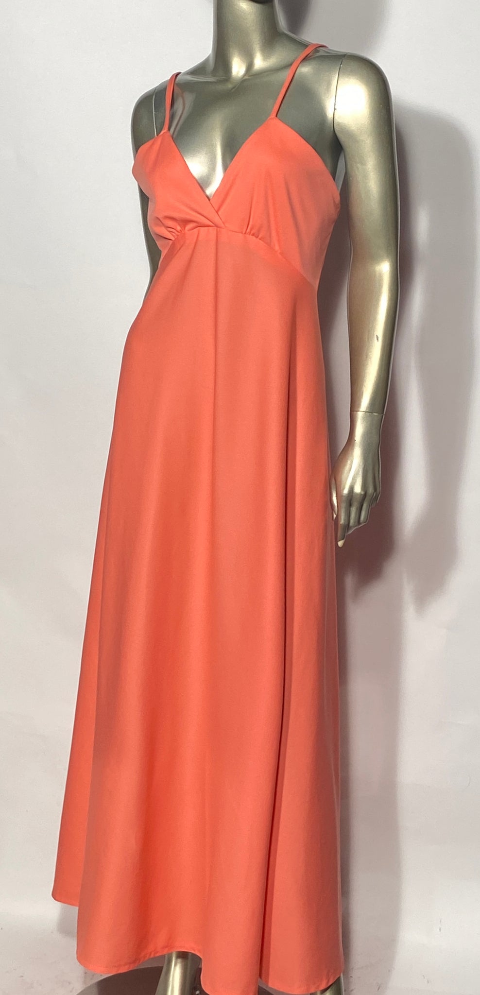 Coral 70s Maxi V Neck Spaghetti Strap Dress Size Small Coral 70s Maxi V Neck Spaghetti Strap Dress Size Small