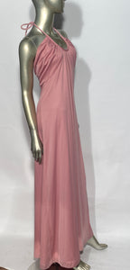 Pink 70s Maxi Spaghetti Halter Tie Back Dress