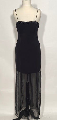 1980s Black Beaded Bodice & Car Wash Scarf Bottom Dress